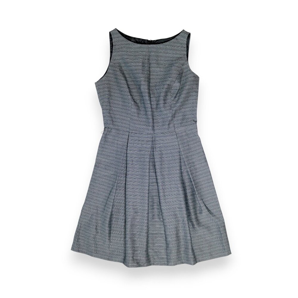 Black Gray Stripe Sleeveless Fit & Flare Box Pleat Midi Dress Size 6